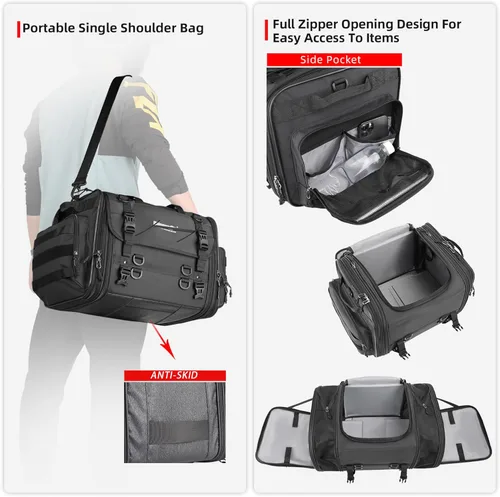 Miniatura 5 de Rhinowalk Bolsa trasera para motocicleta, bolsas de equipaje de viaje expandibles para motocicleta 33-45L, bolsa impermeable para todo clima