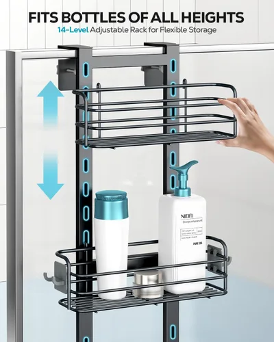 Miniatura 2 de Nieifi Organizador de Ducha Colgante para Puerta con Ganchos Confiables, Organizador de Ducha Resistente Colgante Estante Canasta de Almacenamiento