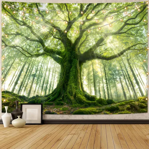 Miniatura 17 de Kanuyee Tapiz de bosque verde, tapiz de paisaje para pared, tapices de naturaleza para techo y pared, colgante para dormitorio, sala de estar