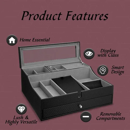 Miniatura 3 de Bandeja organizadora elegante para hombre para teléfono relojes lentes de sol joyas cartera anillos collar