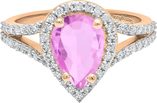 Miniatura 20 de Dazzlingrock Collection Anillo de compromiso con forma de lágrima y diamante blanco natural redondo de 0.45 quilates con halo de diamantes blancos