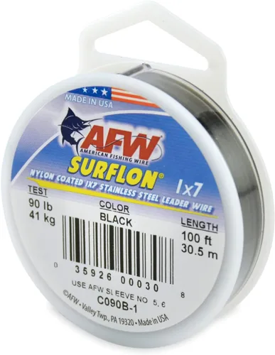 Miniatura 48 de Alambre de pesca americano Surflon recubierto de nailon 1x7 de acero inoxidable, línea líder de pesca para agua salada, prueba de 10 libras - prueba