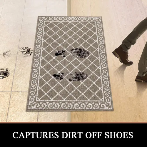Miniatura 4 de HEBE Alfombra Pasillo Lavable 20"x59" Tapete Interior para Puerta Corredores, Alfombra Pasillo Antideslizante Atrapa Suciedad Tapetes de Piso Café