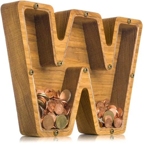 Miniatura 6 de Alcancía de madera personalizada con letra para niños, niñas y adultos, bancos de monedas de madera de roble duradero, 3 tamaños para elegir