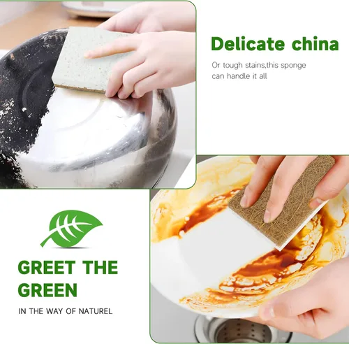 Miniatura 4 de Paquete de 10 esponjas naturales biodegradables para cocina, esponja compostable de celulosa y nuez de coco, esponjas ecológicas para platos