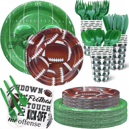 Suministros para fiestas de fútbol, platos y servilletas para fiestas de fútbol