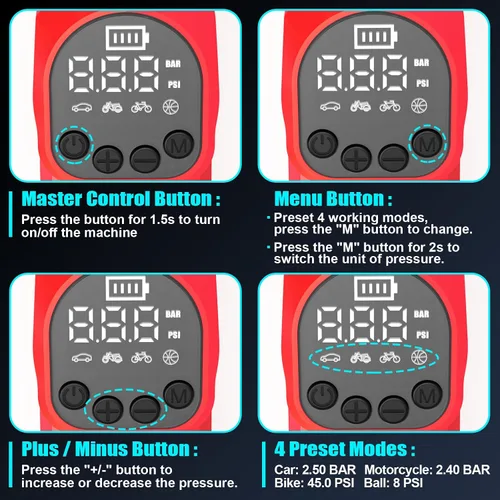 Miniatura 4 de Compresor de aire para inflador de neumáticos, compatible con batería Milwaukee de 18 V M18, bomba de aire eléctrica portátil inalámbrica de 150 PSI