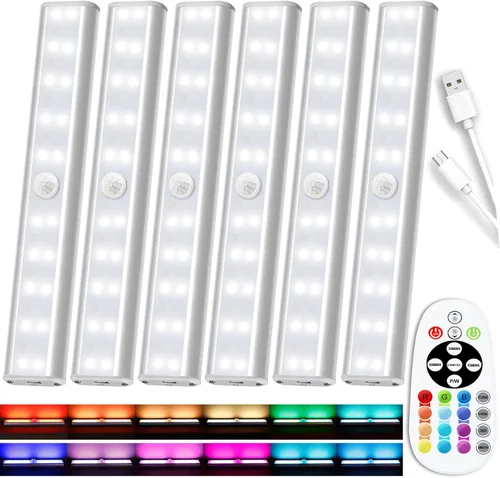 SZOKLED Iluminación para debajo del gabinete, 48 luces LED inalámbricas recargables para debajo del gabinete, luces de encimera de cocina, luces RGB