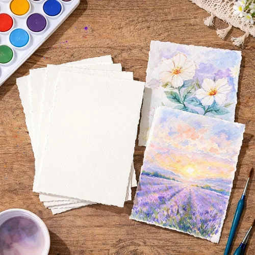Miniatura 6 de 60 hojas de papel de acuarela de algodón blanco de 300 GSM, borde texturizado de 5 x 7 pulgadas, ideal para invitaciones de boda, acuarelas, 60