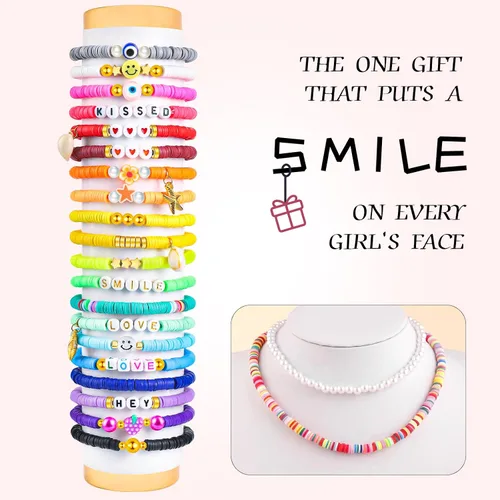 Miniatura 4 de Juego de 4000 cuentas de arcilla rosa para hacer pulseras, cuentas Heishi planas redondas de polímero para hacer joyas, collares, aretes