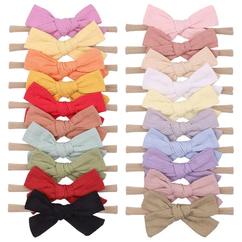 Miniatura 13 de Jollybows 20 diademas con lazo para el pelo, de nailon, bandas de lino elásticas, accesorios para el pelo para niñas, niños y bebés recién nacidos