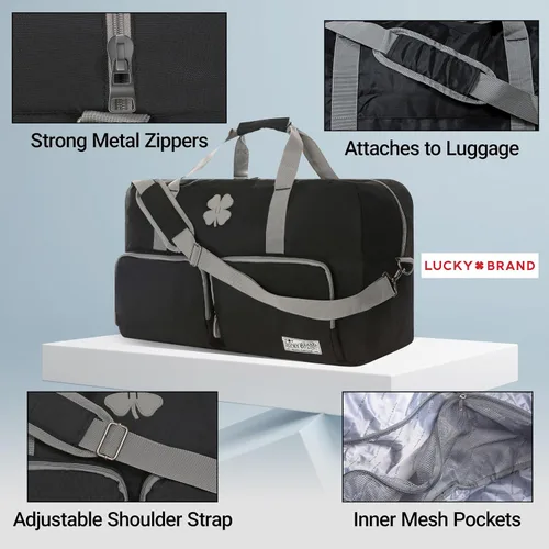 Miniatura 4 de Lucky Brand Bolso de fin de semana plegable para adultos con correa de hombro ajustable para adultos unisex, Negro -, Deportes