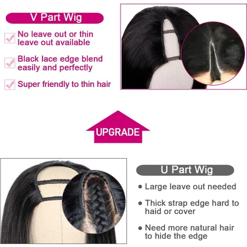 Miniatura 5 de Pelucas Ombre con Reflejos Parte en V Cabello Humano Liso Pelucas de Cabello Humano Brasileño Pelucas Parte en U Mejoradas Densidad 180% Media