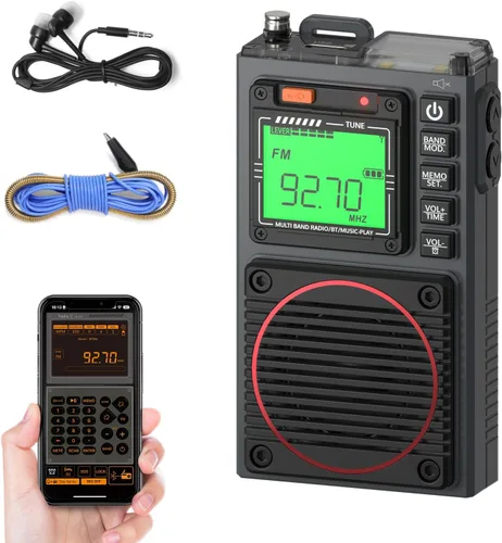 Miniatura 10 de Raddy Radio de onda corta con control de aplicación RF75A, radio portátil de onda corta AM/FM/VHF/SW/WB, radio de bolsillo recargable con antena