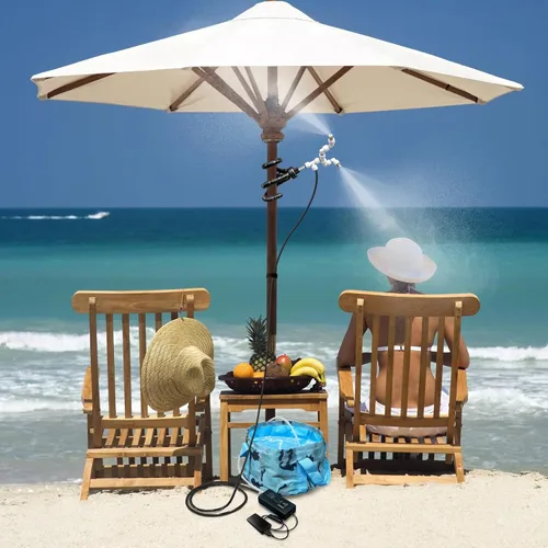 Miniatura 9 de HAOWIN Sistema de nebulización portátil con bomba de agua, bolsa triangular y cubo plegable, sistema de enfriamiento de nebulización móvil