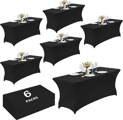 Miniatura 13 de Paquete de 2 manteles de elastano negro de 6 pies – Manteles ajustados – Mantel elástico de ajuste universal para mesas plegables – Sin arrugas