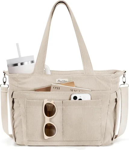 Miniatura 11 de Bolsa tote de pana para mujeres, 17 bolsillos para laptop de trabajo, ligera, para maestras, enfermeras, bolsa de hombro bíblica para escuela