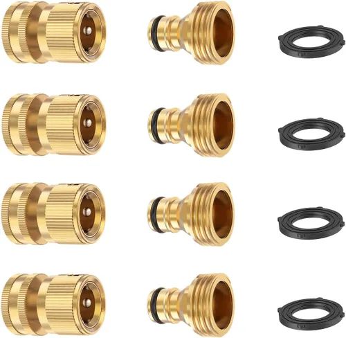 FINEST+ Conector Rápido para Manguera de Jardín, Accesorio de Rosca de Latón Macizo de 3/4 Pulgadas sin Fugas para Manguera de Agua Hembra y Macho