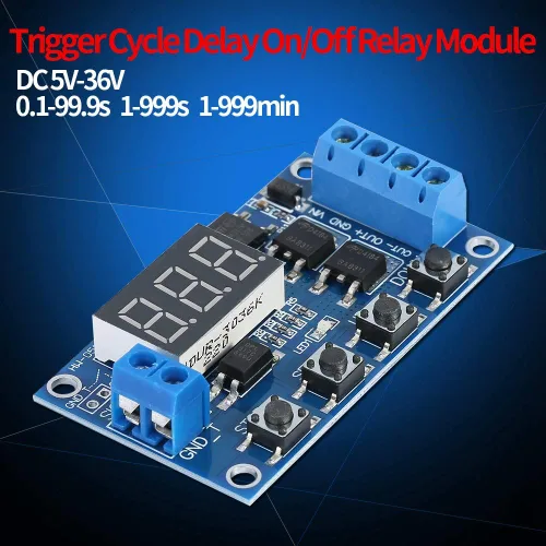 Miniatura 5 de Relé de temporizador, módulo de retardo de pantalla LED, CC 5V-30V, relé de retardo de tiempo, ciclo de encendido/apagado, placa de interruptor