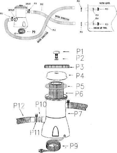 Miniatura 7 de Sistema eléctrico de bomba de filtro de piscina, bomba de filtro de agua reutilizable de bajo ruido con accesorios para bombas de piscina, cartucho