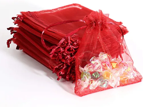 Miniatura 23 de Lautechco 100 bolsas de organza – 4 x 6 pulgadas, bolsas de regalo de malla beige con cordón para Navidad
