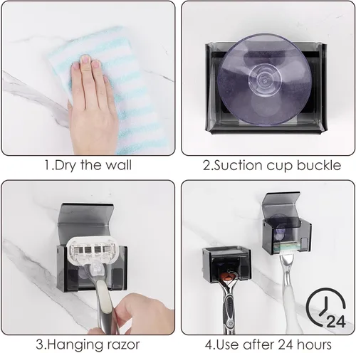 Miniatura 5 de Paquete de 2 soportes acrílicos para maquinilla de afeitar con cubierta para ducha, organizador de afeitadora montado en la pared con ventosa