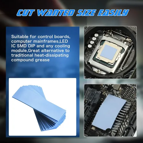 Miniatura 6 de Outus 30 unidades de almohadilla térmica de silicona de 2.6 x 0.8 x 0.1 pulgadas, almohadilla térmica reutilizable para CPU SSD, almohadilla de Azul