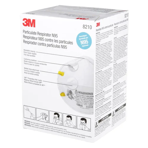 Miniatura 12 de 3M 8210 Respirador de partículas, N95, paquete de 20 respiradores desechables, APROBADO POR NIOSH, diseño de copa de dos correas, ligero con espuma