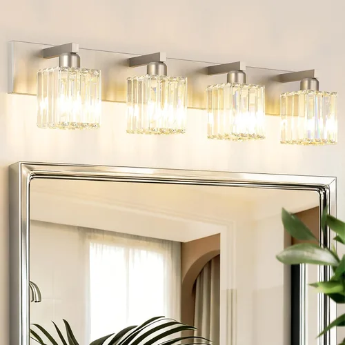 Miniatura 33 de Aipsun Accesorios de Luz Negros para Tocador de Baño Lámpara de Tocador Moderna de Cristal para Baño 4 Luces (Excluye Bombilla)
