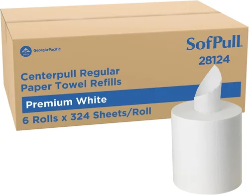 Georgia-Pacific SofPull Centerpull - Toalla de papel prémium de capacidad regular, color blanco, 28124, 324 hojas por rollo, 6 rollos por caja