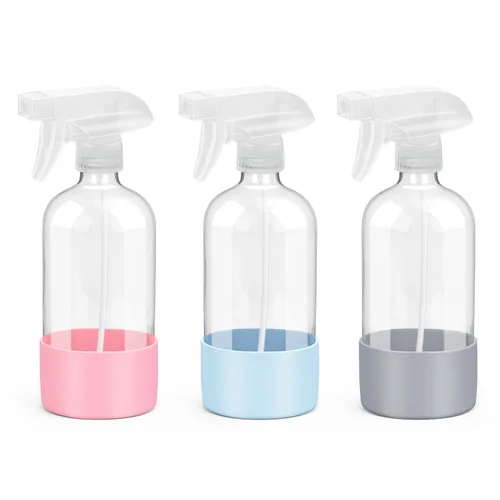 Rionisor Botellas de Spray de Vidrio con Protección de Funda de Silicona, Recipientes Vacíos Recargables de 16 oz, Botellas de Spray Reutilizables