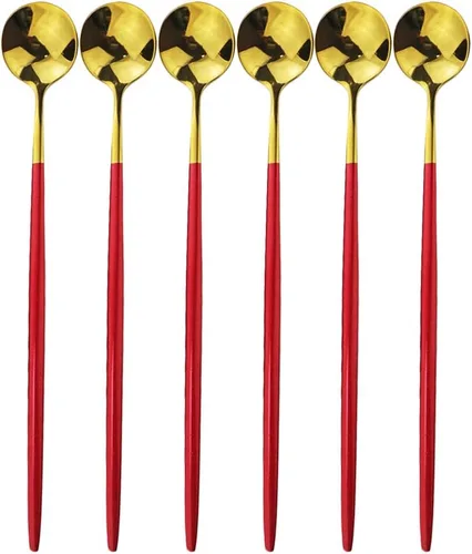 Miniatura 14 de Cubertería de acero inoxidable 304 de cobre de mango largo Cucharas de té de helado Cucharas de mezcla Vajilla Vajilla Servicio de cocina Juego