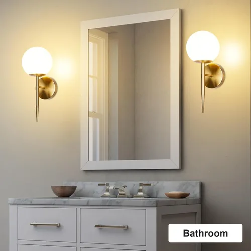 Miniatura 4 de Juego de 2 apliques de pared modernos de globo dorado, lámpara de pared industrial de mediados de siglo con pantalla de vidrio de globo blanco