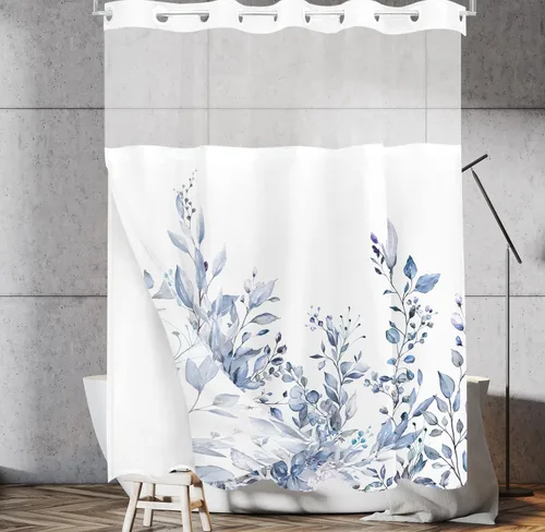 Miniatura 93 de Tititex Spun Sugar - Juego de cortinas de ducha de eucalipto azul claro, hojas de acuarela brillantes en la parte superior, decoración floral