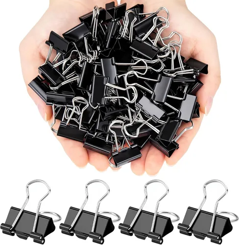 Miniatura 12 de Paquete de 120 mini clips para carpeta, clips negros para carpeta, clips de papel pequeños de 0.591 in 5/8 pulgadas. Clips de oficina