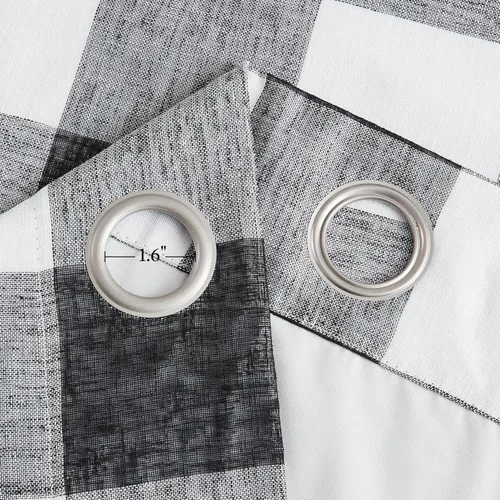 Miniatura 5 de Cortinas cortas de lino texturizado con diseño de búfalo blanco y negro a cuadros, 100% opacas con forro, paneles de estilo granja