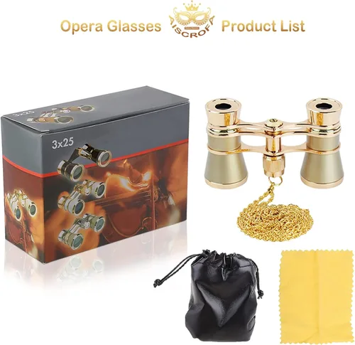 Miniatura 5 de Gafas de ópera de 3 x 25 pulgadas, mini binoculares compactos, ligeros, con cadena para adultos, niños, mujeres, en concierto musical