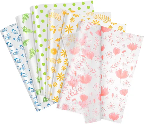 Miniatura 8 de Larcenciel 60 hojas de papel de seda floral vintage, papel de seda de arte de flores silvestres para bolsas de regalo y embalaje, suministros