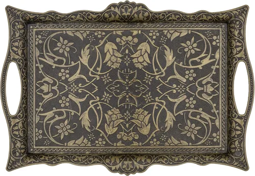 Alisveristime Bandeja otomana de Zamak turco con motivos tradicionales, ideal para café y té, bandeja para seis personas (14.5 x 9.85 pulgadas)