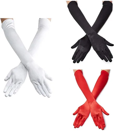 Miniatura 7 de Guantes largos de fiesta de ópera para mujer, guantes de satén de los años 20 y 20, disfraces hasta el codo, vestido de noche nupcial, 22 pulgadas