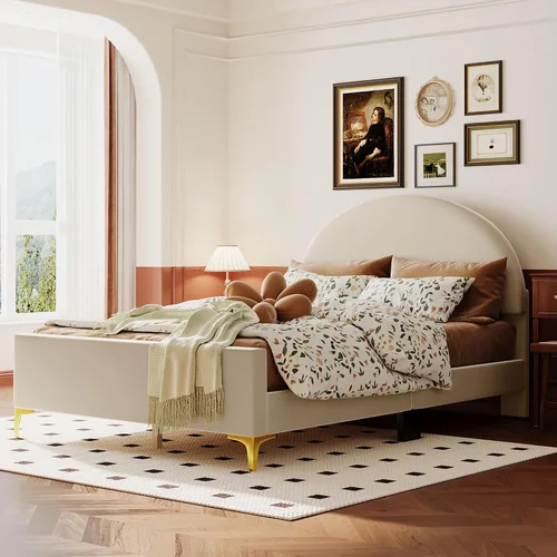 Miniatura 21 de Cama de plataforma tapizada de tamaño individual con cabecero en forma de oso y rayas de luz incrustadas, bonito marco de cama de plataforma