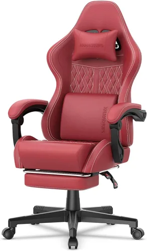 Miniatura 11 de Ferghana Silla vintage de piel sintética para juegos, silla ergonómica para jugadores con masaje, silla de oficina de computadora con respaldo alto