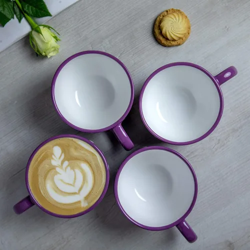 Miniatura 5 de City to Cottage Taza de cerámica hecha a mano con diseño de lunares morados y blancos, taza única extra grande de 17.5 onzas / 16.9 fl oz de Púrpura