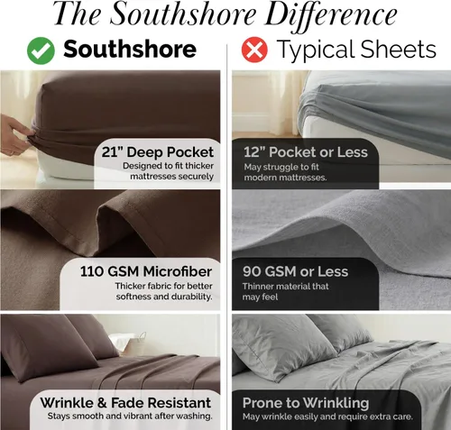 Miniatura 211 de Southshore Fine Living, Inc. Juego de 7 piezas de sábanas King divididas para cama ajustable, juego de sábanas King divididas con bolsillo de 21
