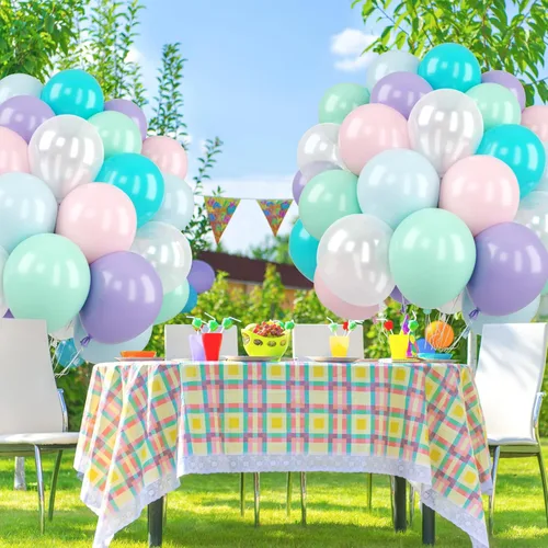 Miniatura 17 de Globos rosados y morados, 50 unidades de 12 pulgadas, globos de confeti, globos de látex metálicos rosados y morados con cinta, globos de fiesta
