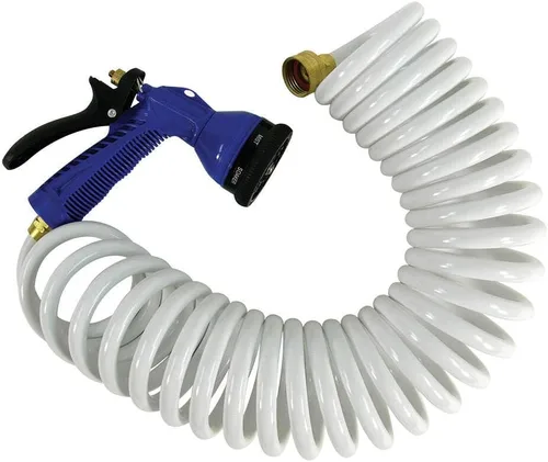 Whitecap Manguera en espiral blanca de 50 pies con boquilla ajustable