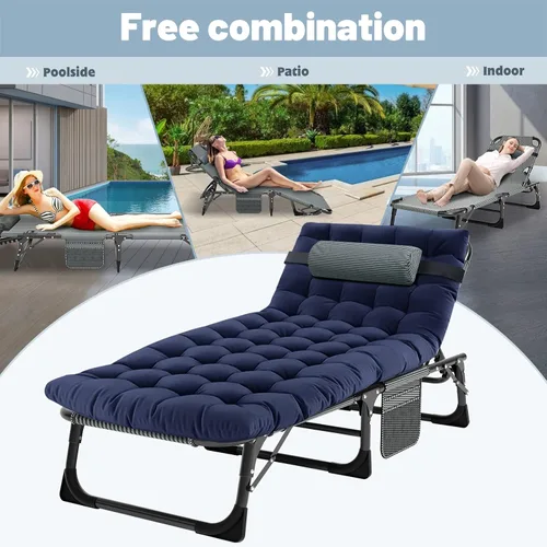 Miniatura 6 de Slsy Tumbona plegable para patio, sillas de patio reclinables al aire libre, tumbonas resistentes para exteriores, junto a la piscina, playa
