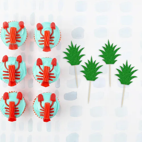 Miniatura 3 de 36 piezas de adornos para cupcakes de piña verde con purpurina verde para Luau despedida de soltera, fiesta de verano tropical, decoración