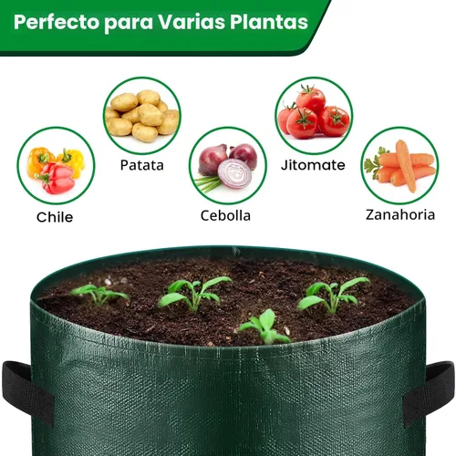 Miniatura 2 de Juego de 3 bolsas de cultivo de 10 galones, macetas de tela de polietileno resistentes con solapa y asas, bolsas de plantación verdes para papas