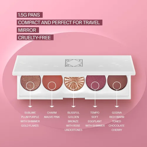 Miniatura 4 de OFRA Paleta distintiva - Symphony Paleta de sombras de ojos con tonos malva y brillantes 5 colores mezclables para todos los días y viajes